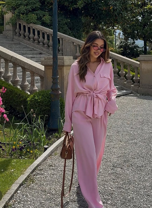 Drawstring waist blouse and pants set