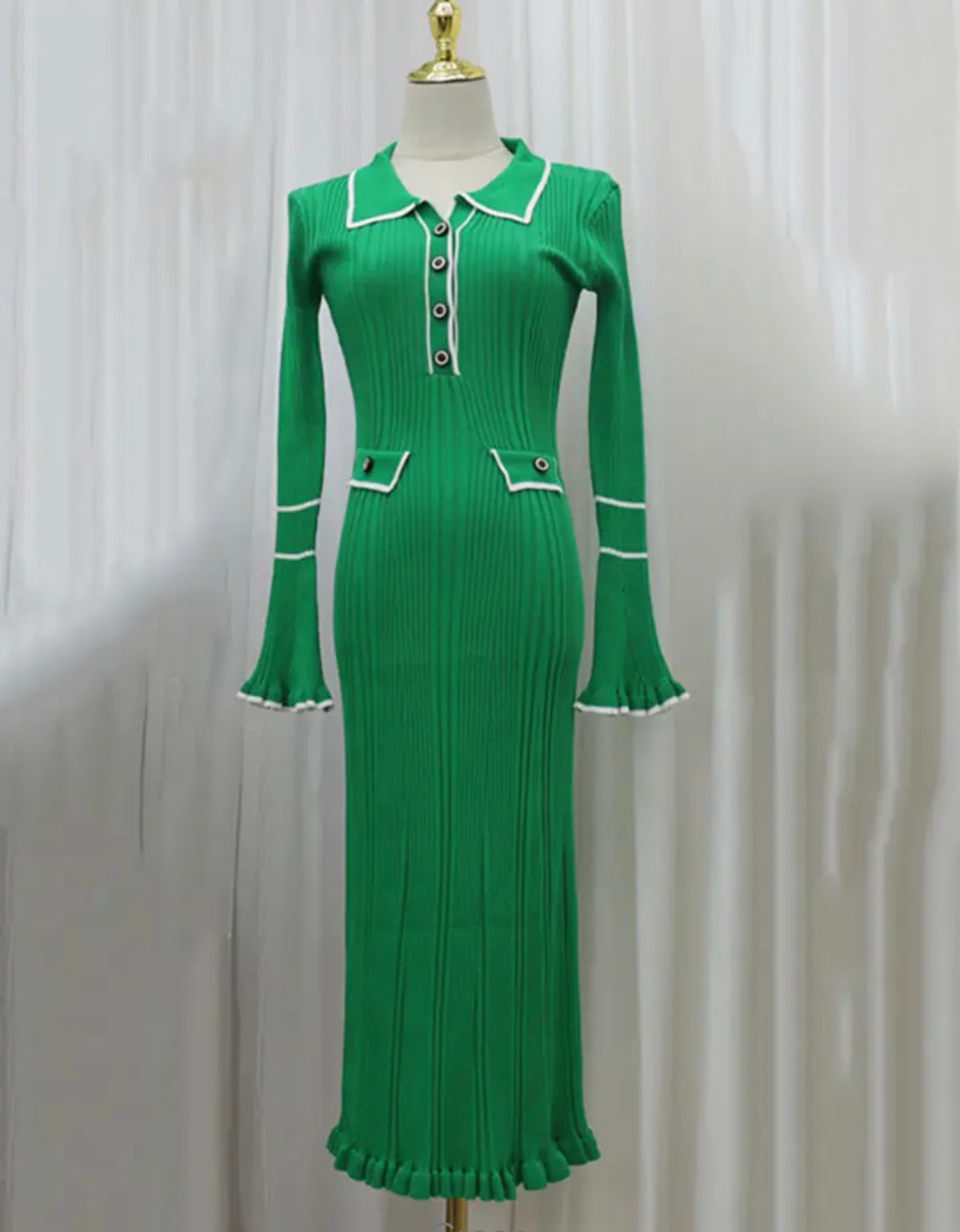 Long ruffle knit dress