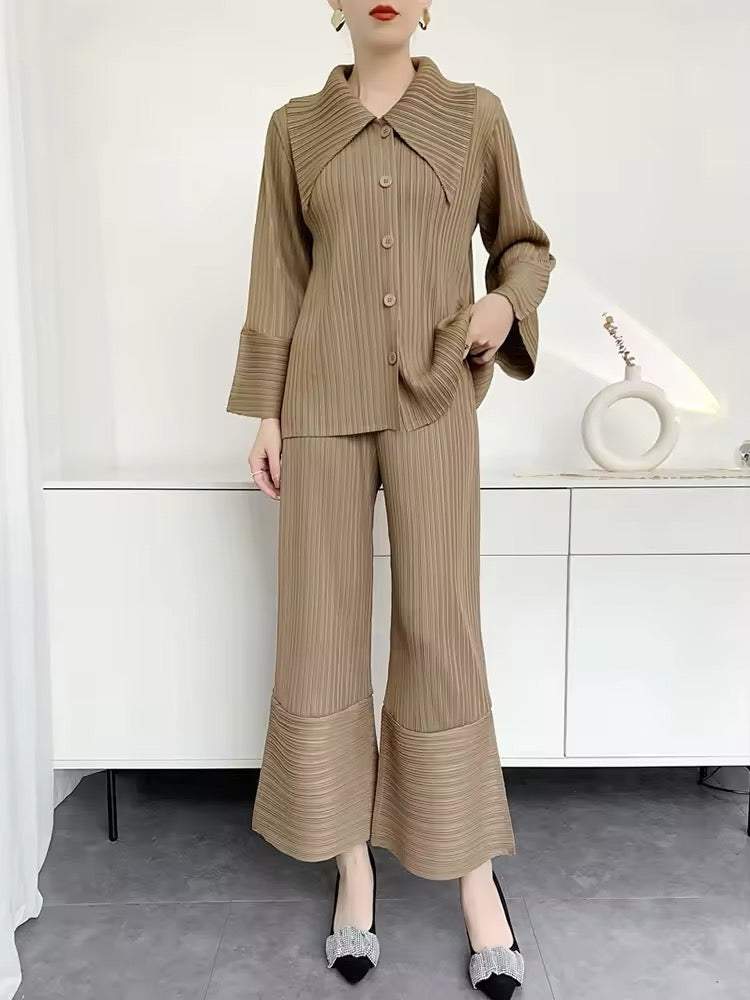 Pleated button shirt & pants set