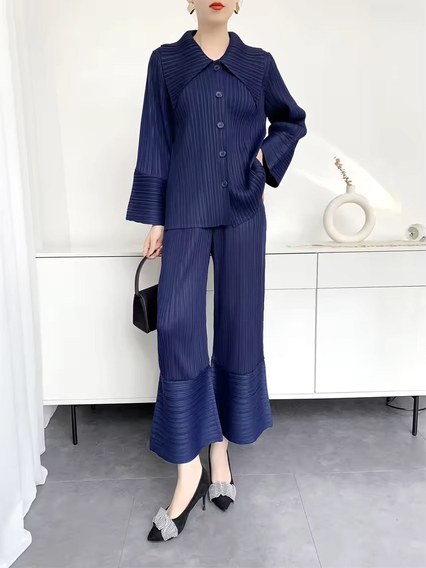 Pleated button shirt & pants set