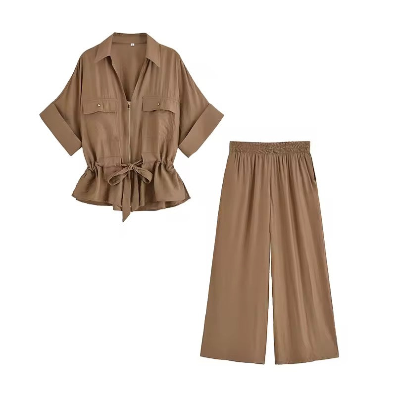 Drawstring waist zip co ord set