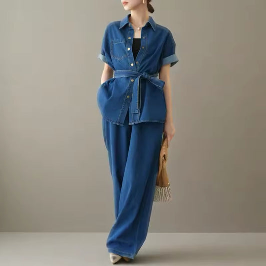 Denim top and pants set