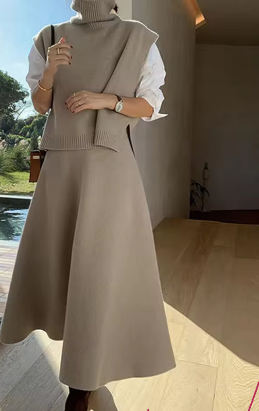 Knit pullover and skirt set