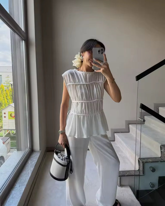 Ruched blouse and pants set