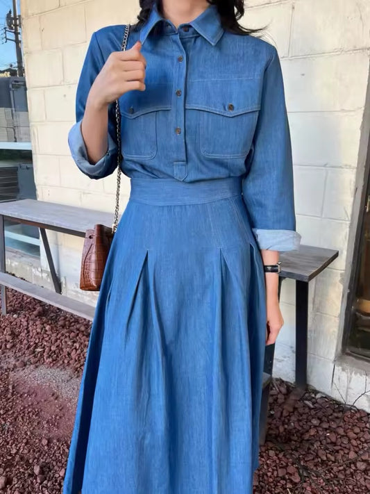 Denim shirt and skirt set