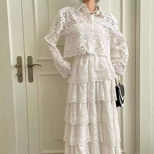 Lace shirt and skirt set