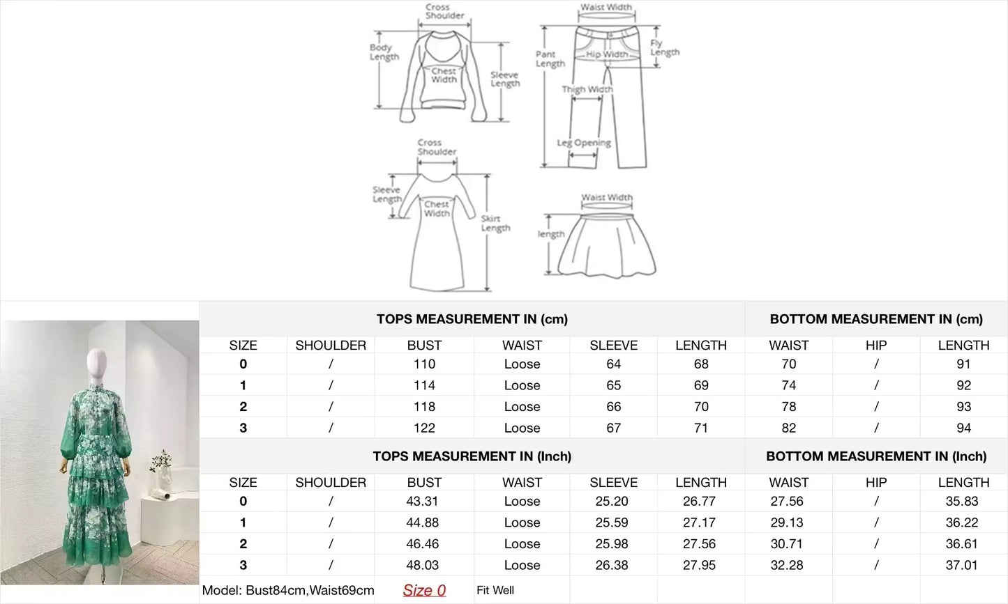 Lantern sleeve floral shirt and layered skirt set