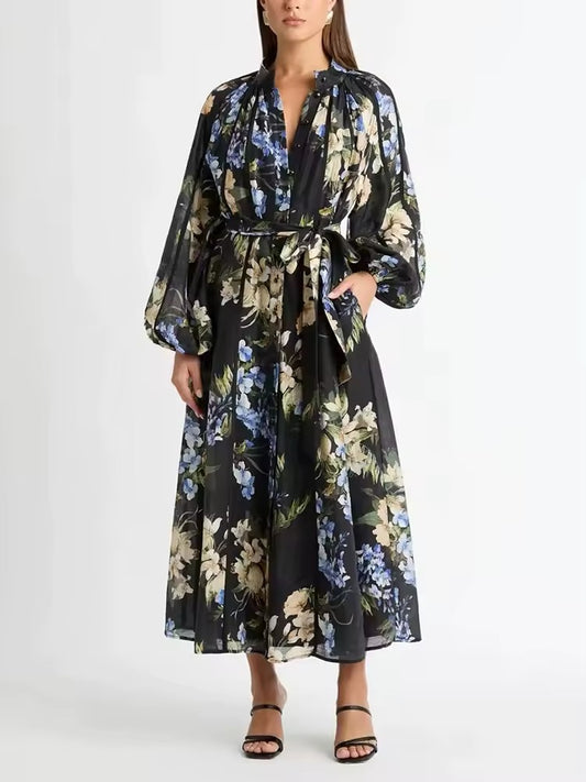 Lantern sleeve floral dress