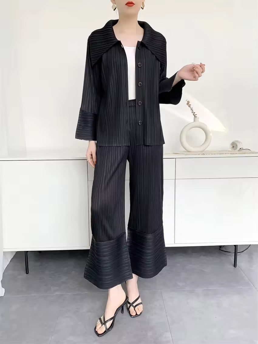 Pleated button shirt & pants set