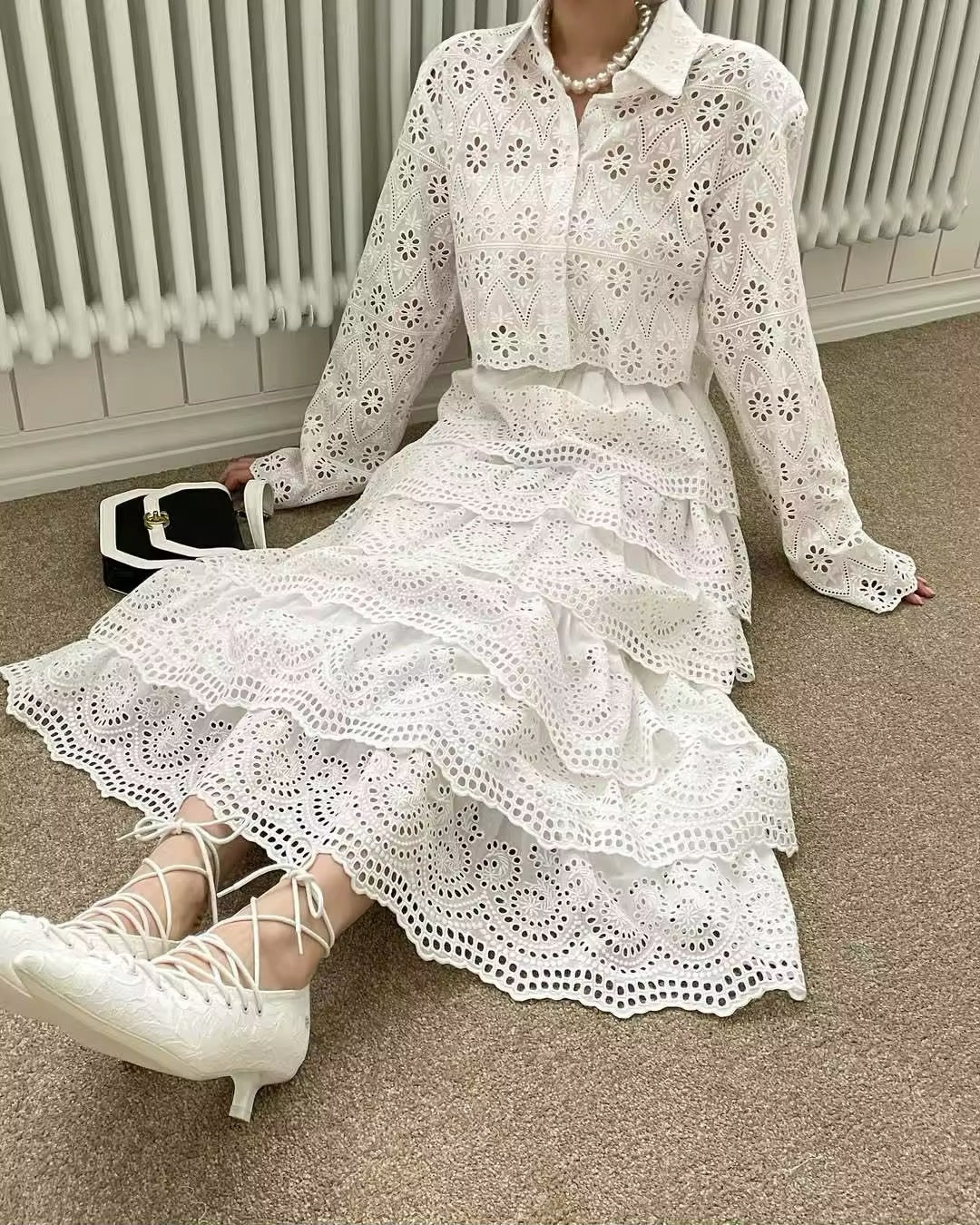 Lace shirt and skirt set