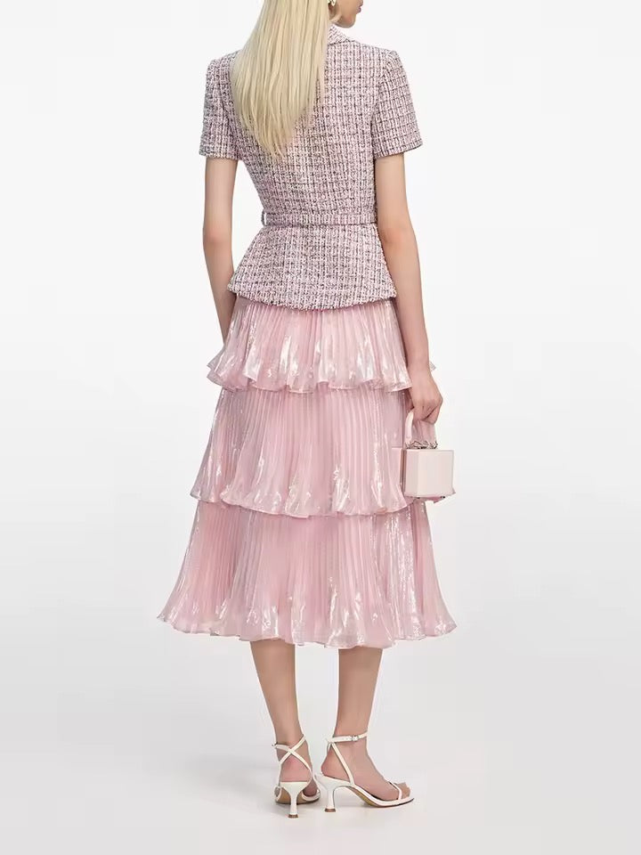 Tweed pleated layer dress
