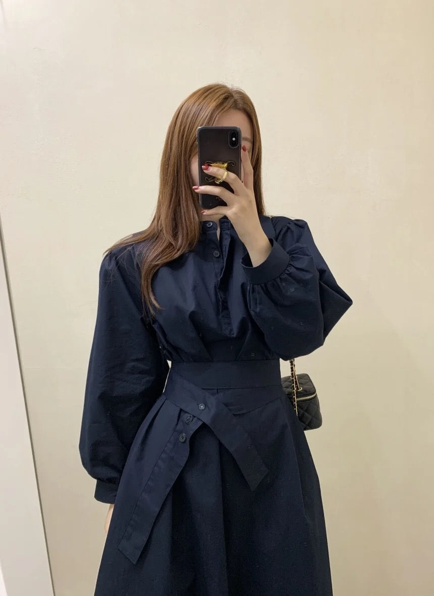 Lantern sleeve shirt dress