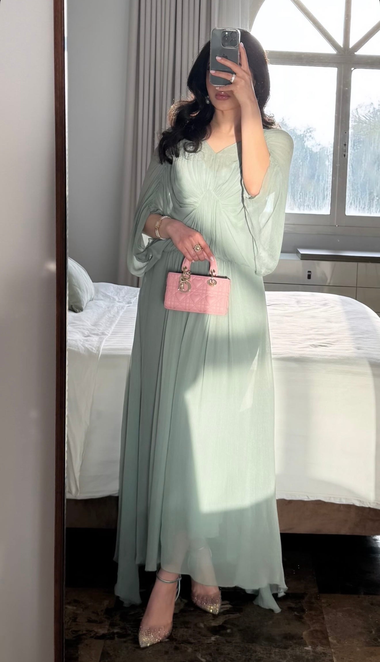 Batwing sleeve draped dress