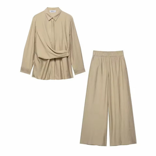 Crossover blouse and pants set