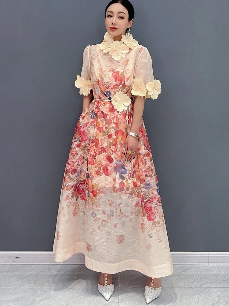 3D flower long dress