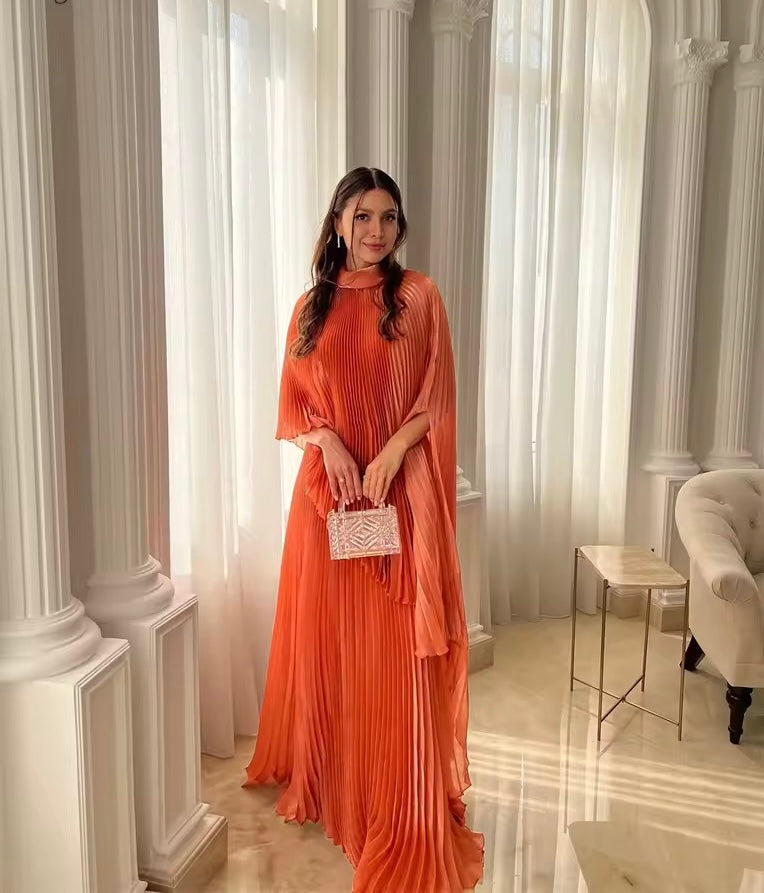 Pleated cape batwing dress