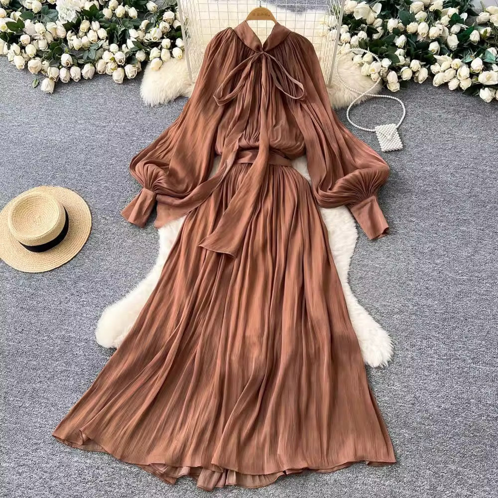 Lantern sleeve metallic dress