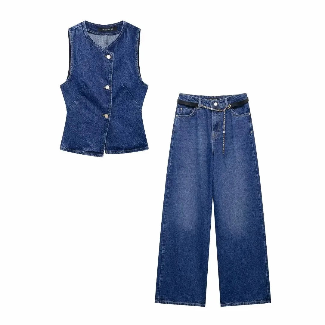 Denim waistcoat and pants set