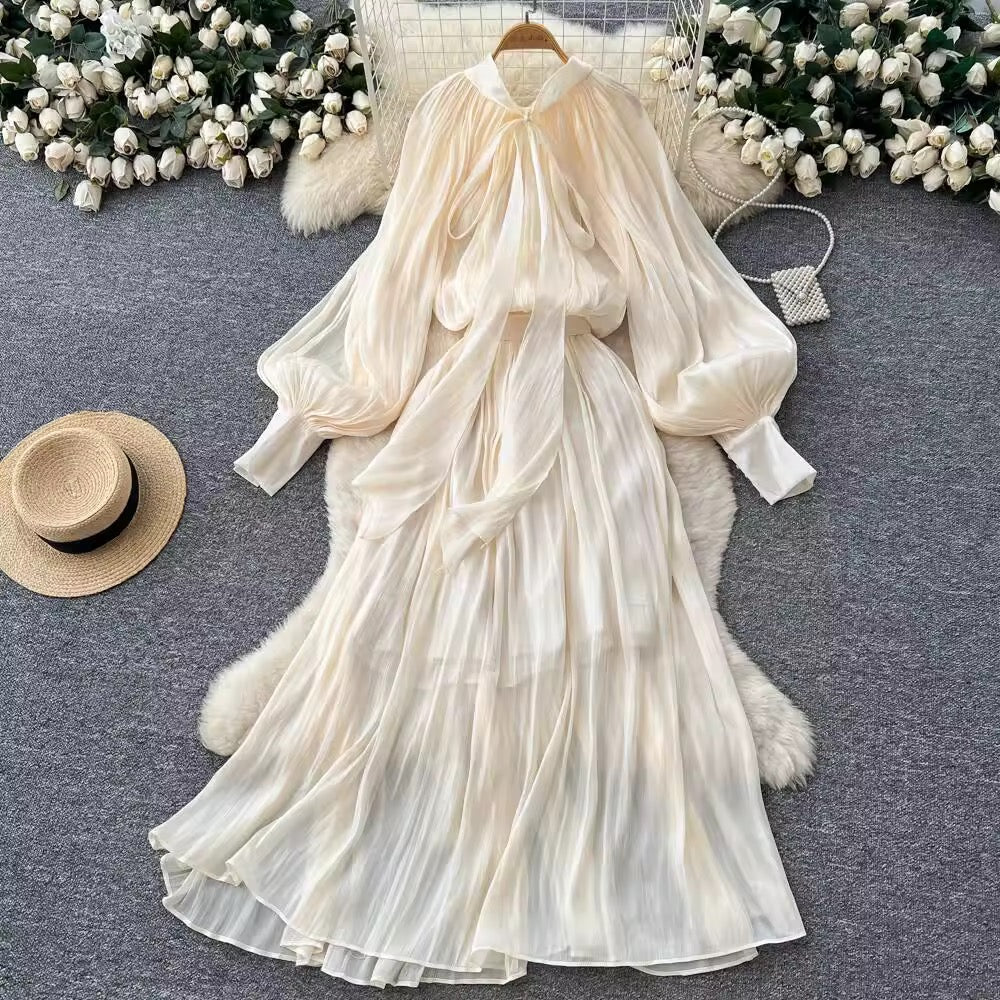 Lantern sleeve metallic dress