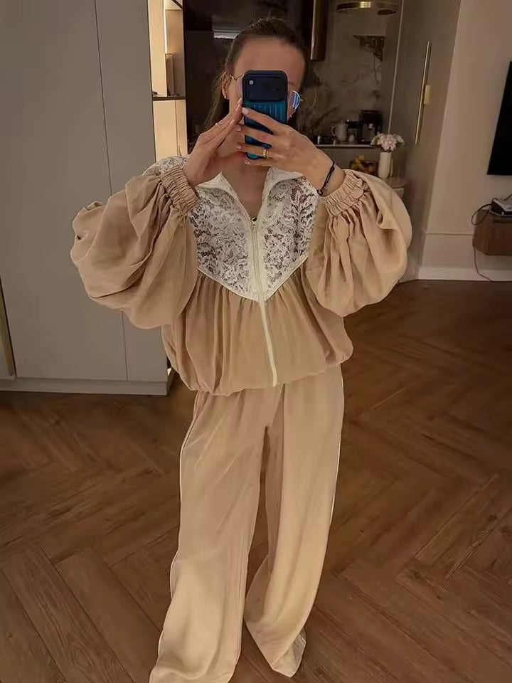 Lace puff sleeve tracksuit