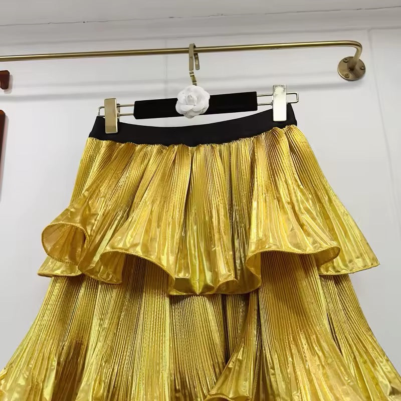 Metallic tiered skirt
