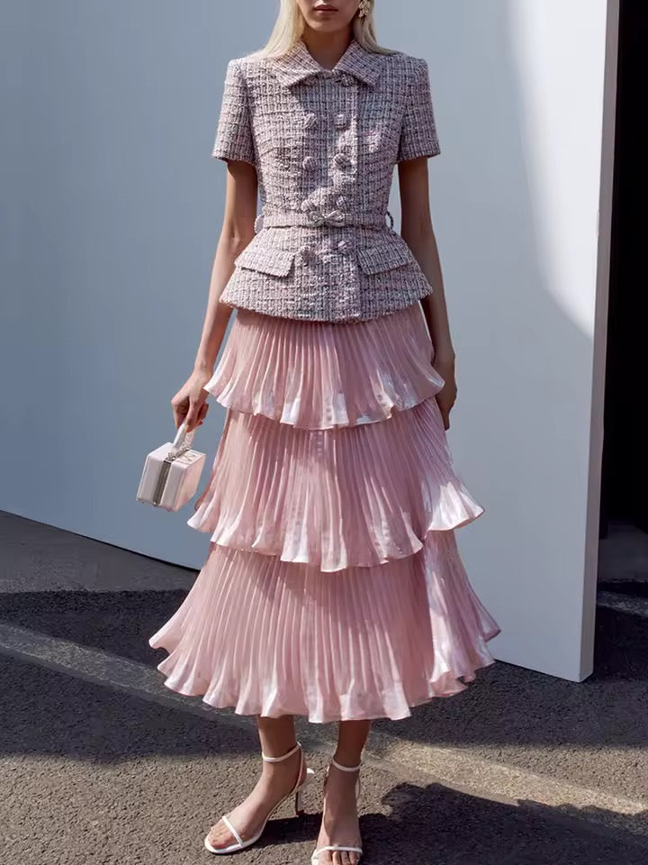 Tweed pleated layer dress