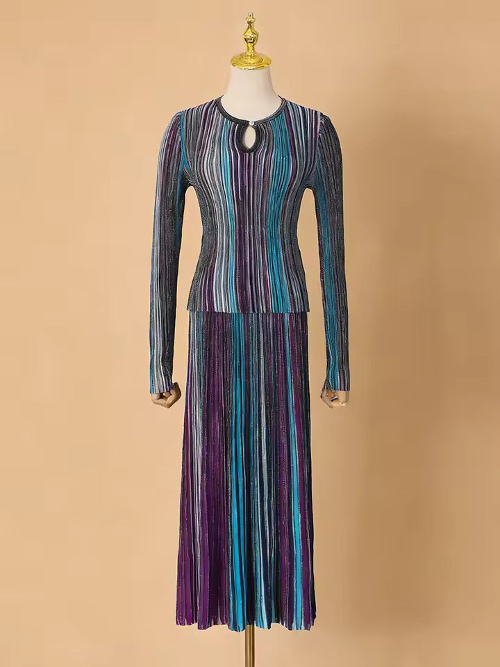 Striped knitted top and skirt set