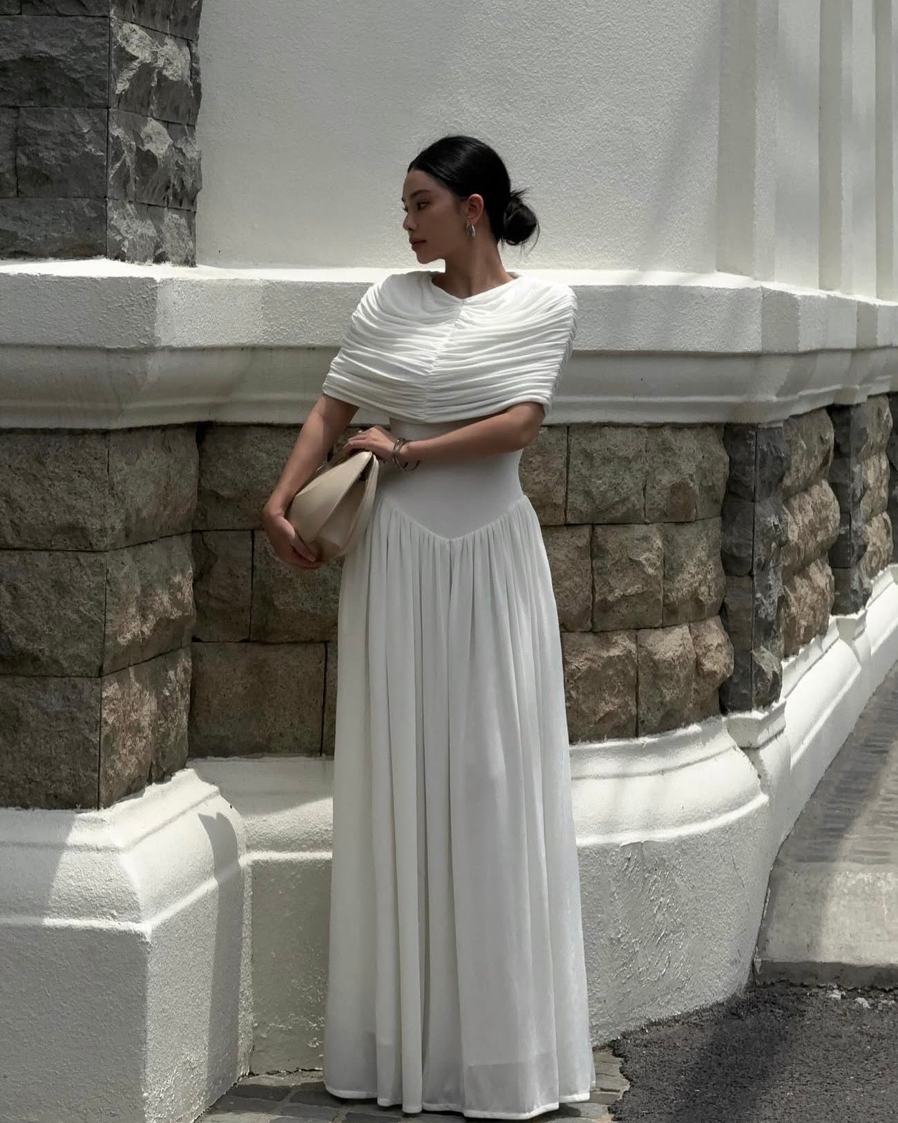 Draped knitted fitted dress