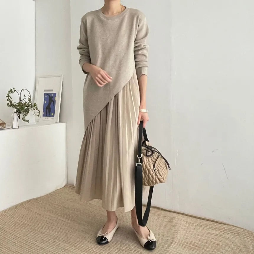 Irregular knit pleated dress