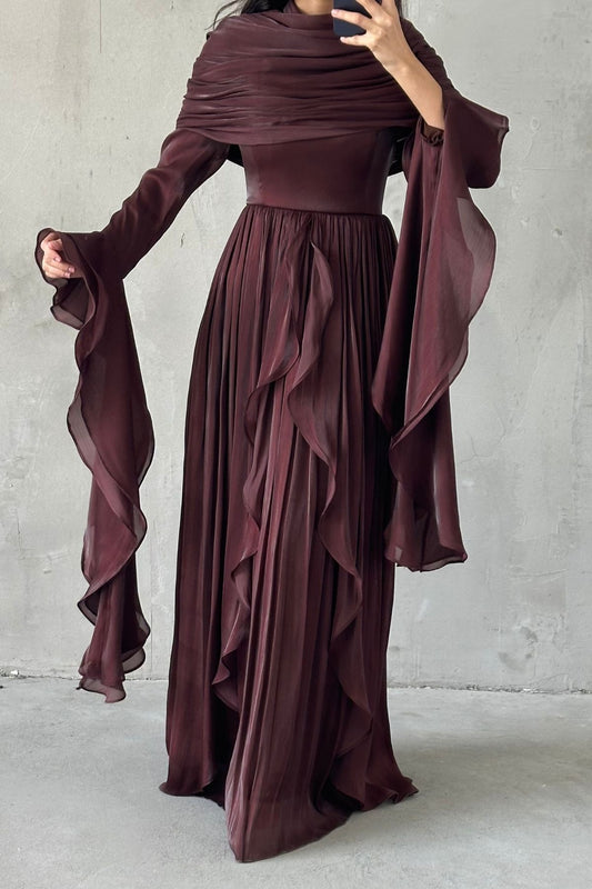 Pleated ruffle maxi dress