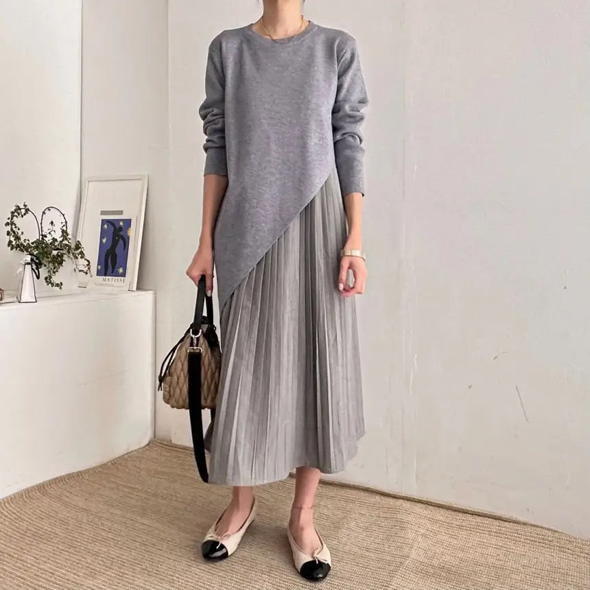 Irregular knit pleated dress