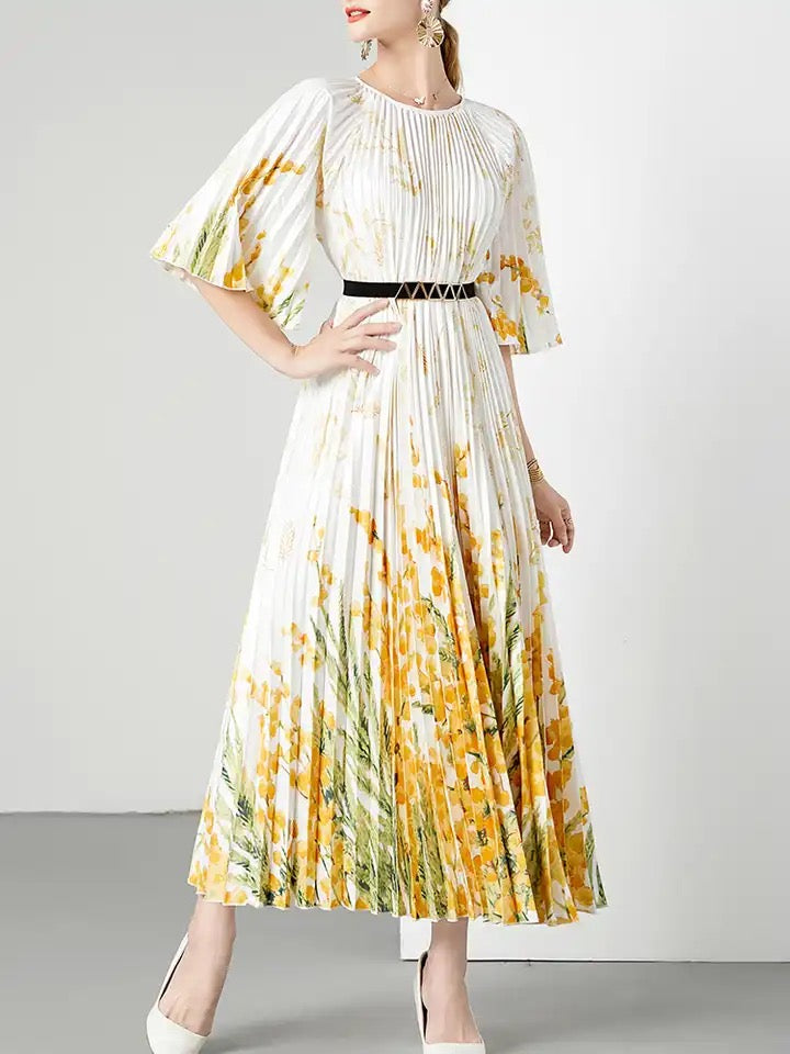 Printed pleated dress