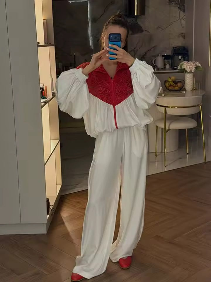 Lace puff sleeve tracksuit