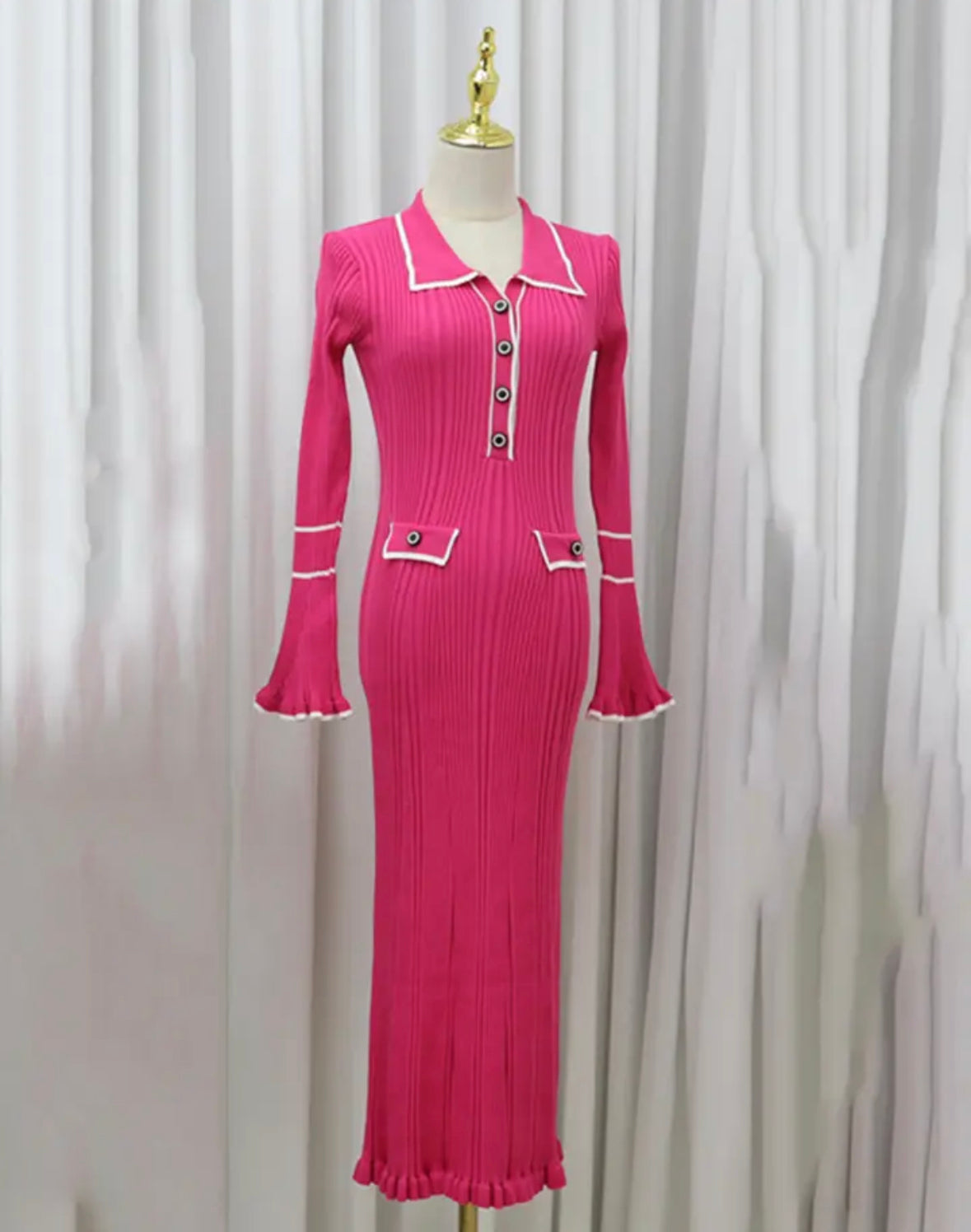 Long ruffle knit dress