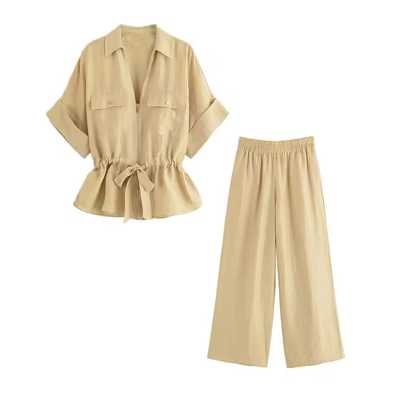Drawstring waist zip co ord set