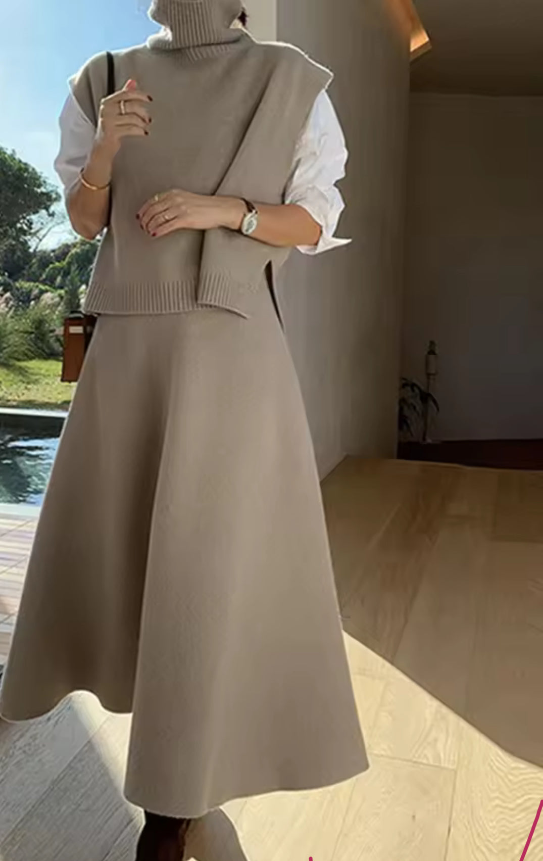 Knit pullover and skirt set