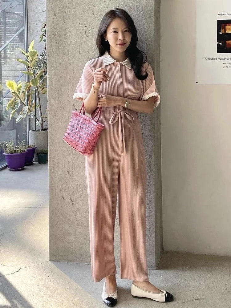 Contrast pleated jumpsuit