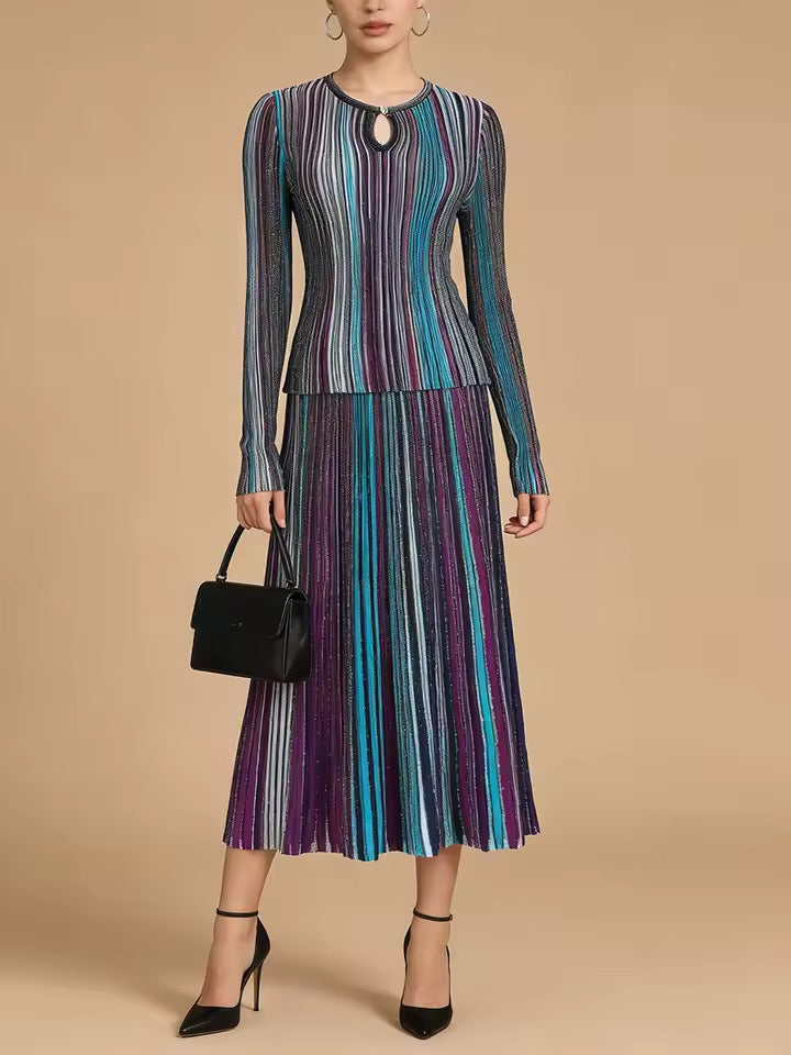 Striped knitted top and skirt set