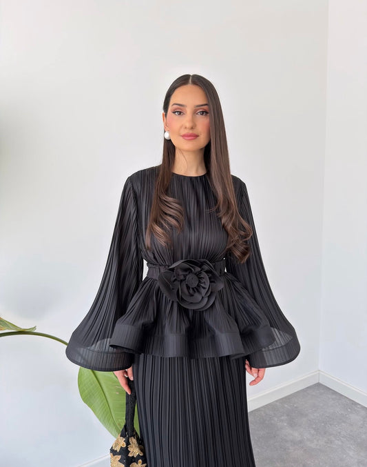 Pleated ruffle top and skirt set