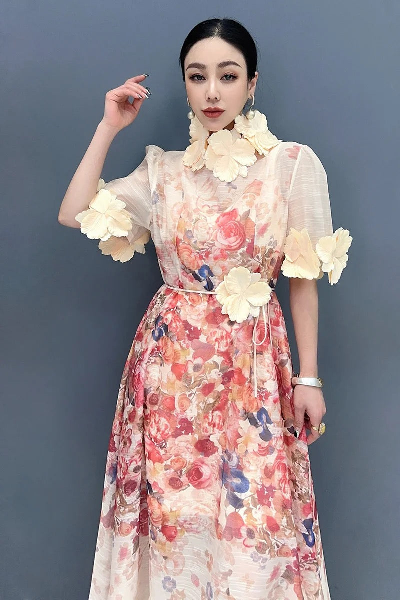 3D flower long dress