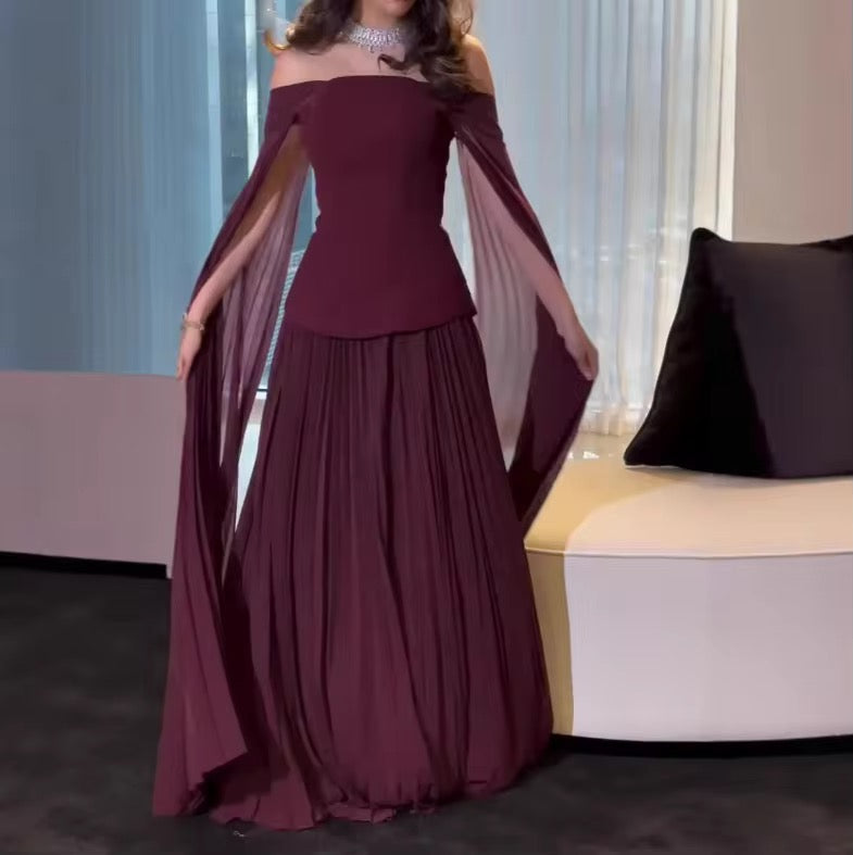 Off shoulder cape dress