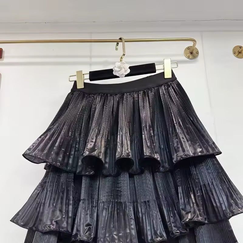Metallic tiered skirt