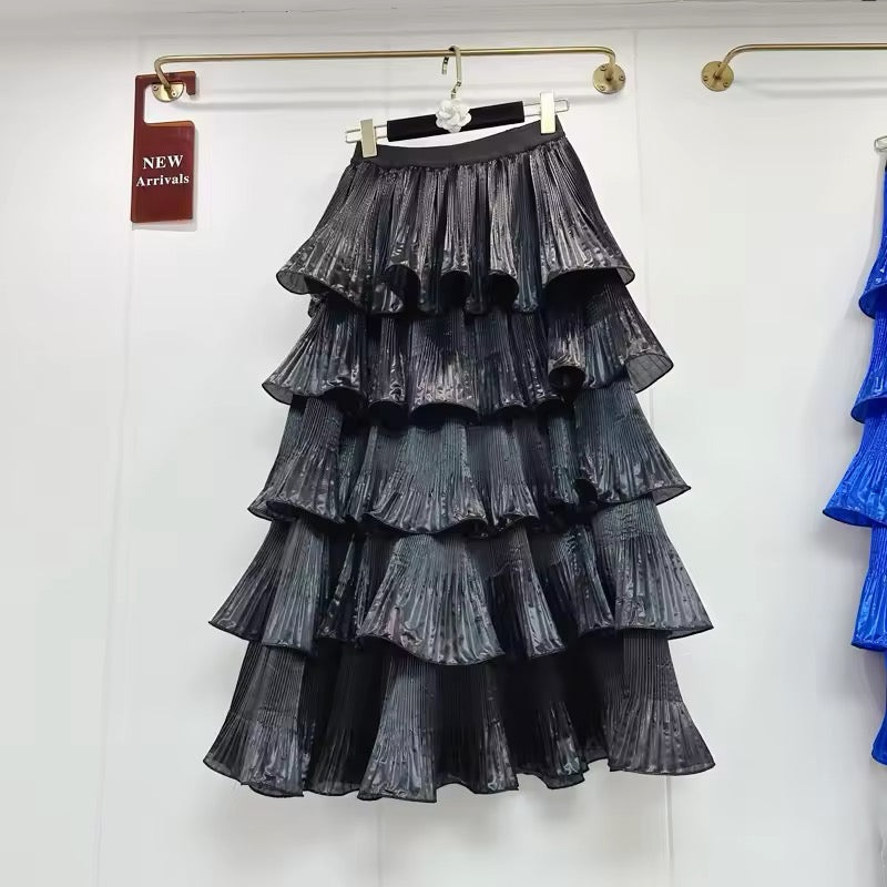 Metallic tiered skirt