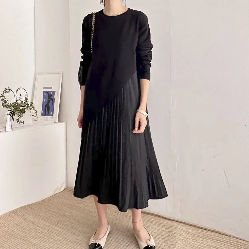 Irregular knit pleated dress