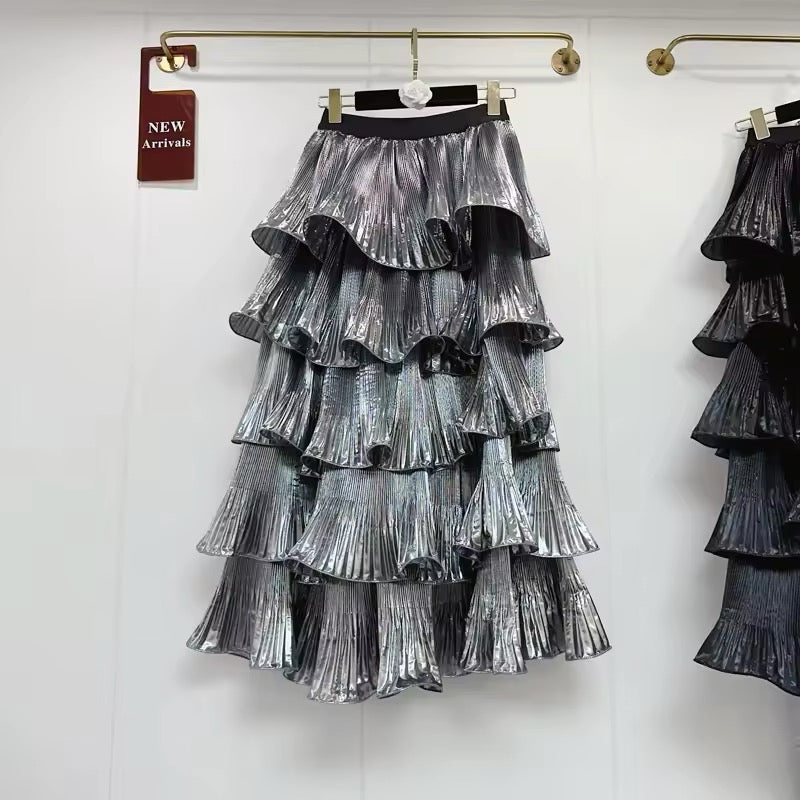 Metallic tiered skirt