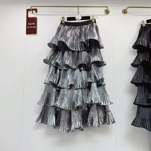 Metallic tiered skirt