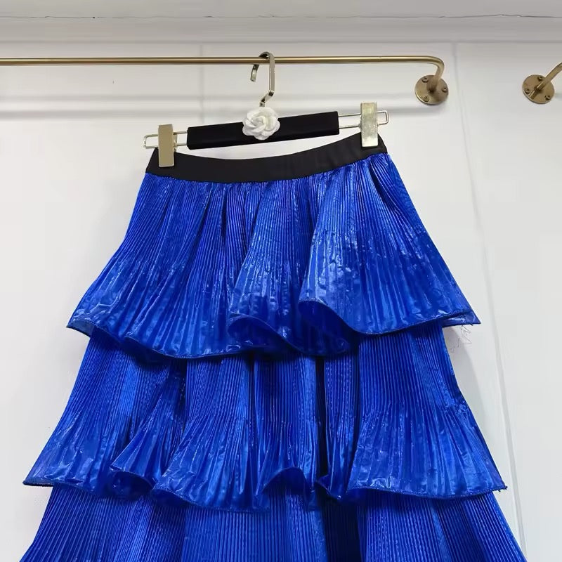 Metallic tiered skirt