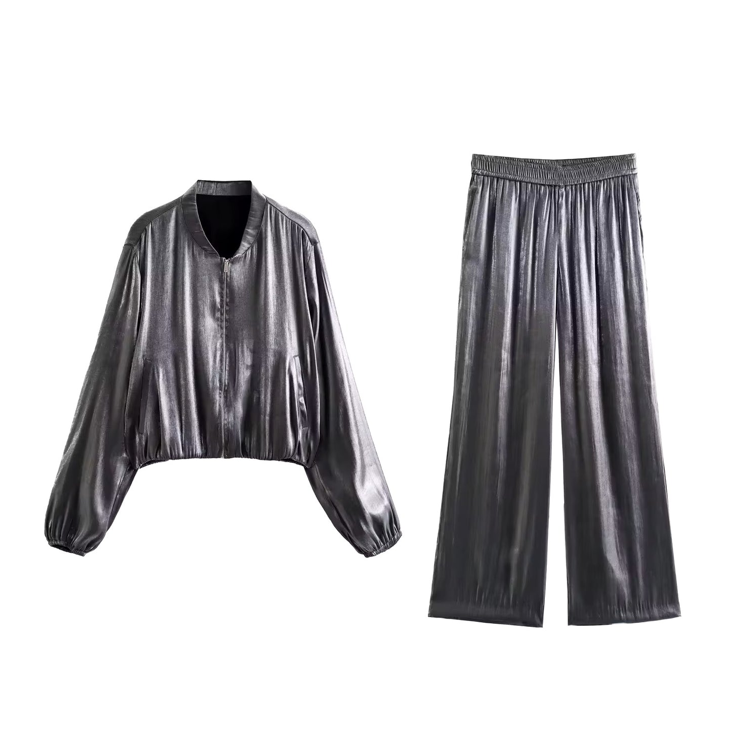 Metallic jacket and pants set