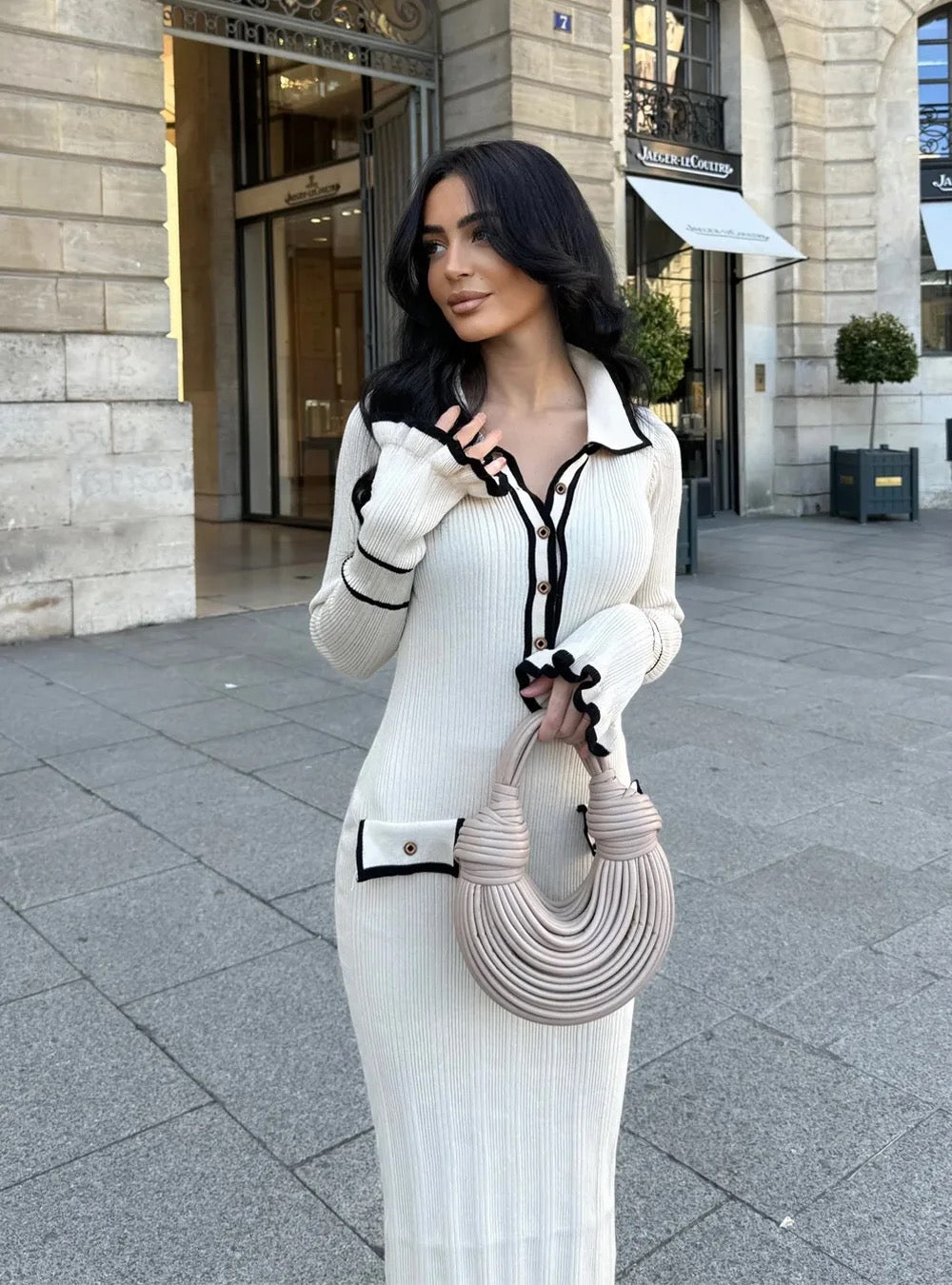 Long ruffle knit dress