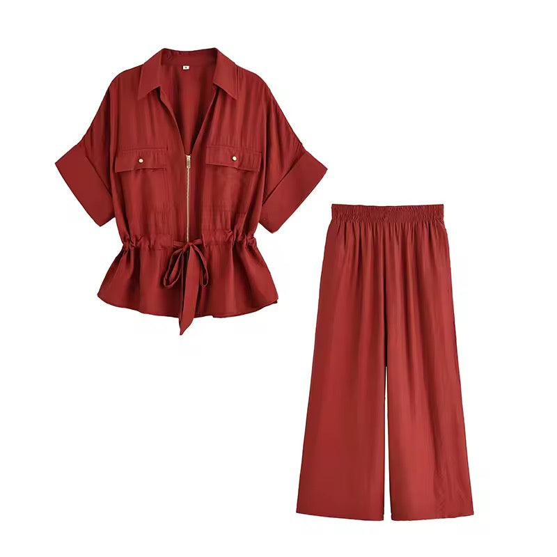 Drawstring waist zip co ord set